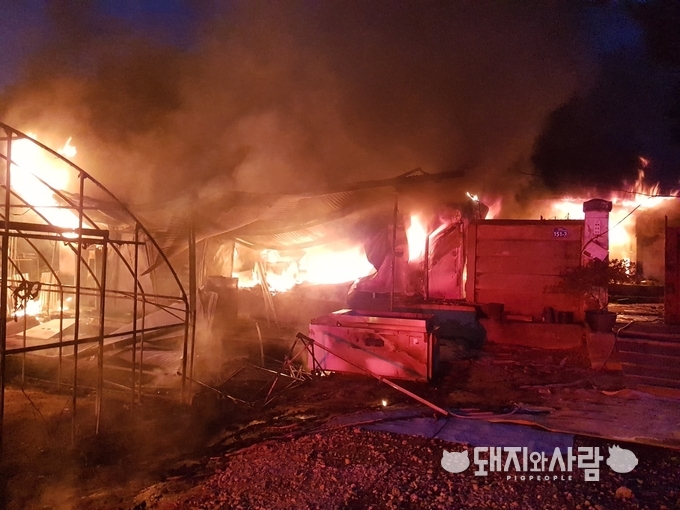27일 충남 청양 돈사 화재(사진 제공: 청양소방서)
