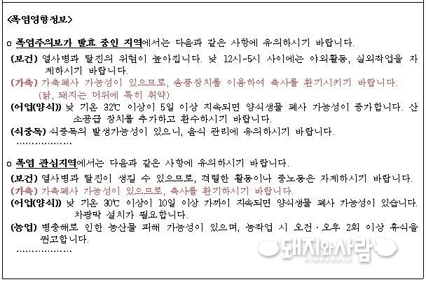 기상정보 발표와 함께 제공될 폭염영향정보 예시@기상청