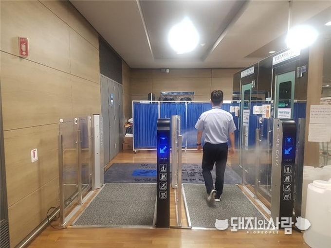 시범 적용된 개방형 전신소독기@검역본부