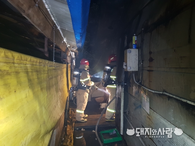 28일 충남 보령 돈사 화재 현장@보령소방서