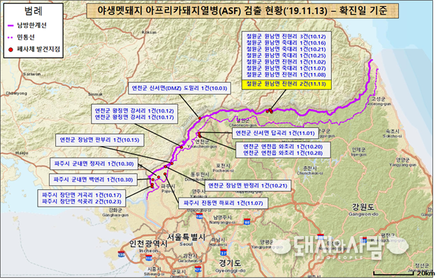 ASF 감염멧돼지 검출 현황@환경부 