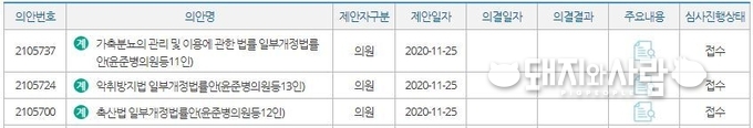 윤준병 의원이 25일 대표 발의한 악취 관련 3법@국회 의안정보시스템