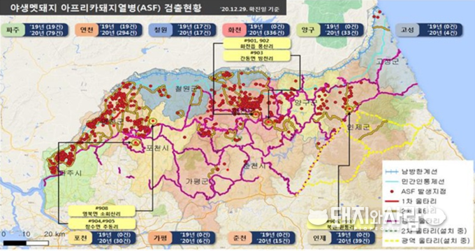 야생멧돼지 ASF 검출 현황(12.28)@환경부