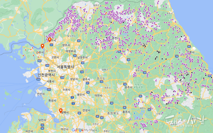 29일 경기도 평택농장(아래 빨간 풍선)에서도 ASF가 발생했습니다@구글지도