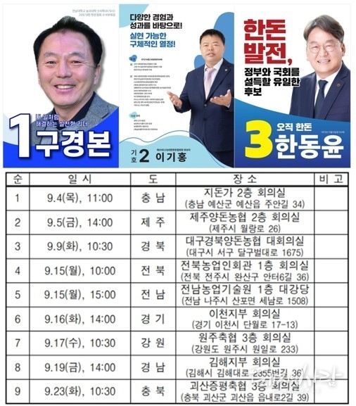 제21대 대한한돈협회장 선거 도별 후보자 합동소견발표회 일정@선거관리위원회