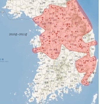  2010년 11월~2011년 4월 구제역 발생지도@2023년 구제역 역학조사 분석보고서