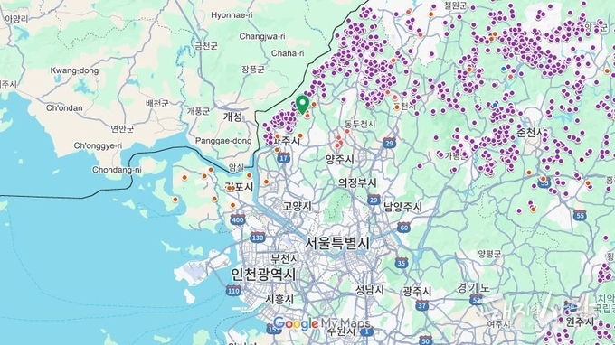 22일 경기도 파주 ASF 의심축 발생농장(녹색 풍선)@구글지도