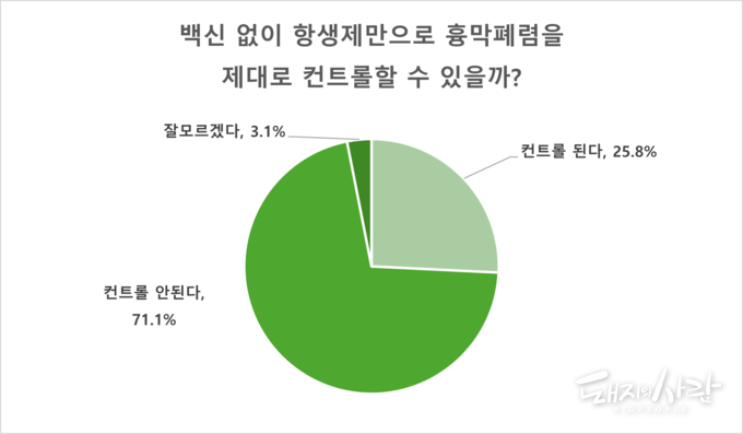 흉막폐렴 항생제 컨트롤에 대한 인식 (세바코리아 카카오채널, 총 97명 참여)