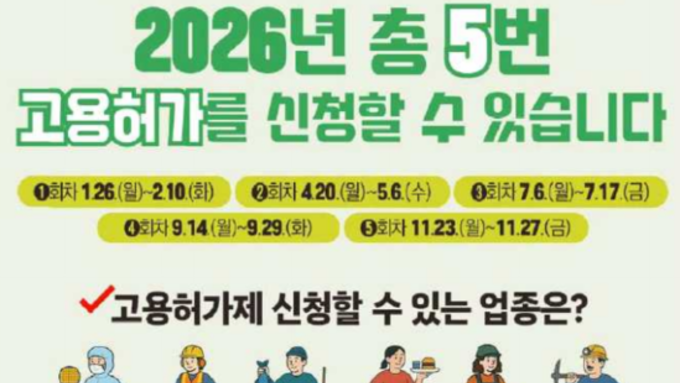 고용허가제(E-9) 2026년 1회차 접수… 1월 26일 시작