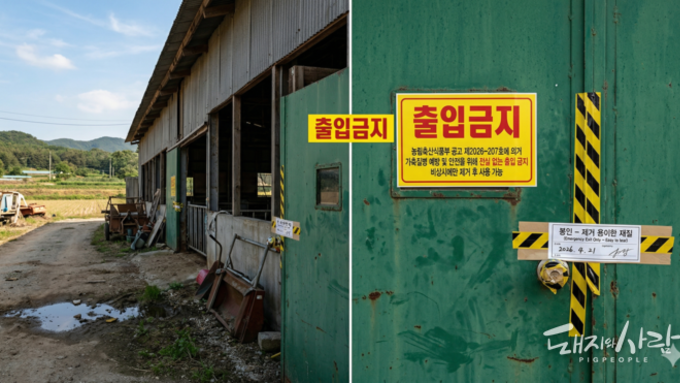 방역공고 "전실미설치 축사 뒷문, 잠금장치 대신 테이프로 고정"